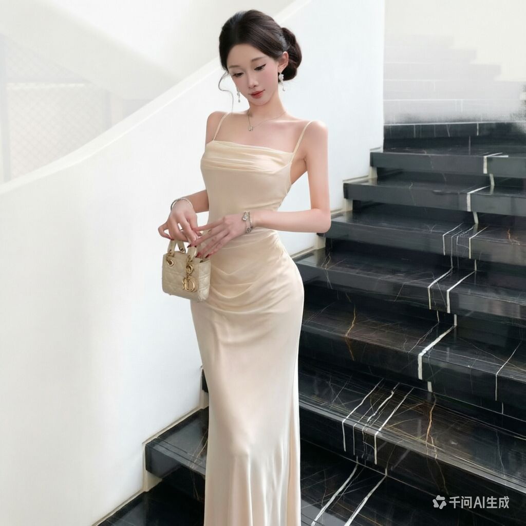 Formal Wear For Women Xl - Schickes beiges Mesh-Slip-Kleid, elegantes Abendkleid, figurbetontes