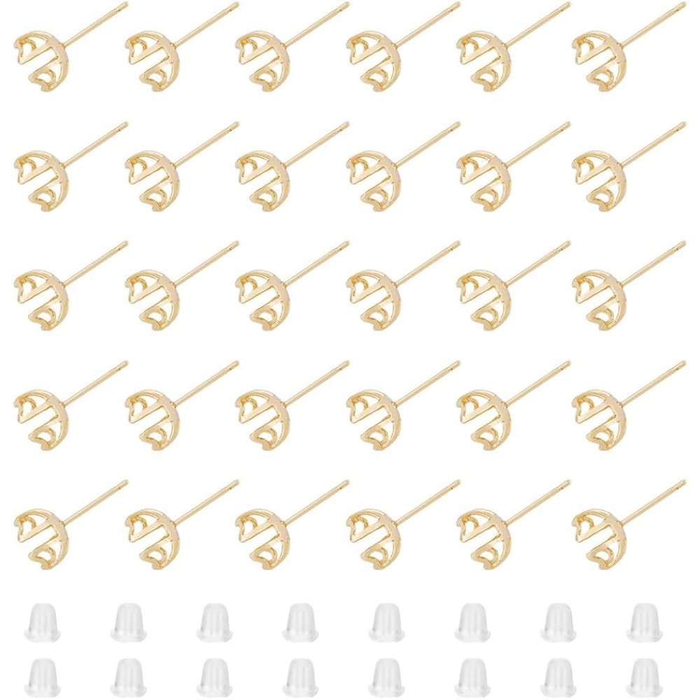 Pearl Earring Stud - 30 Stück Ohrring-Montage, 4-Herz-Zinken-Ohrring-Einstellungen, Perlenperlen, Krallen-Ohrring,