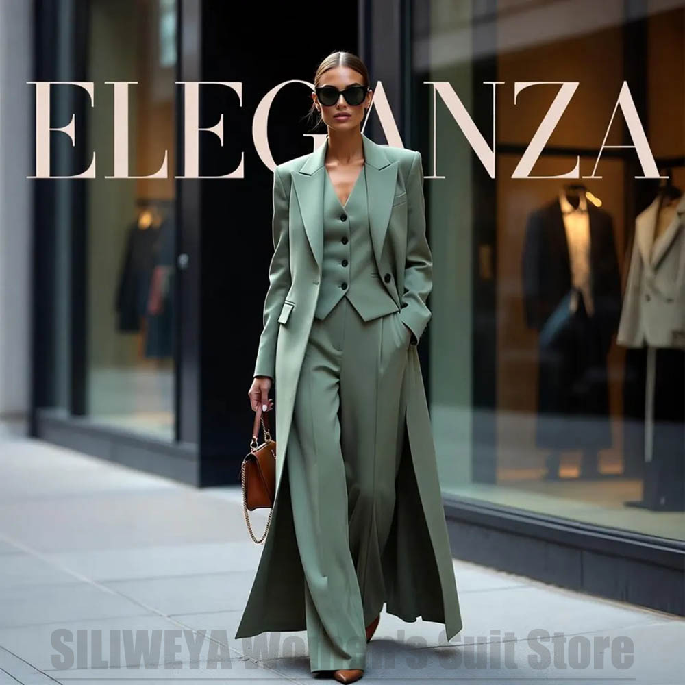 Women Formal Wear Blazers - Schickes Damen-Anzug-Set Dreiteilig mit Spitzrevers Einknopf-Verschluss