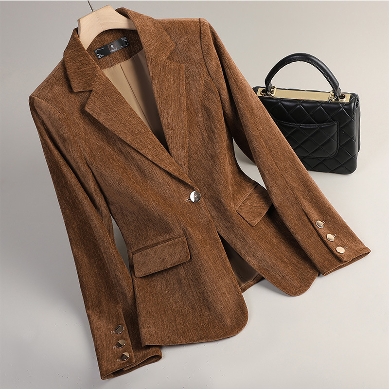 Women Formal Wear Blazers - Gelbgoldener Samt-Blazer für Damen, Herbst-Winter, Freizeitanzüge,