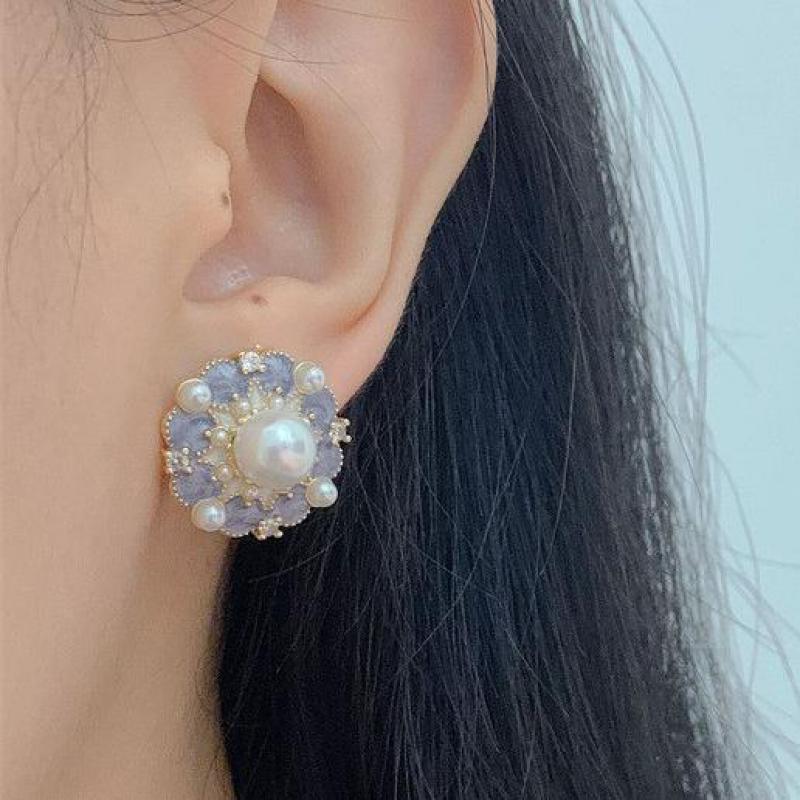 Pearl Earring Stud - 925 Silber Nadel Vintage lila Öl